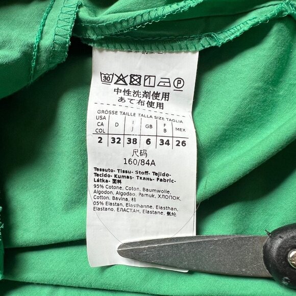 Marella Size 2 Emerald Green Bobbio Cotton Ruched Cap Sleeve A-Line Midi Dress - Picture 10 of 16